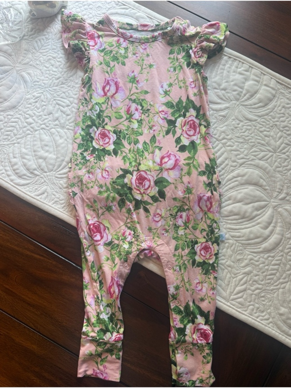 Posh Peanut Bamboo Reina Floral Ruffled Capsleeve Snap Romper 2T